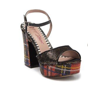 NWT Betsey Johnson Alaia Plaid Print 70's Retro Boho Platform Heel Size 8.5
